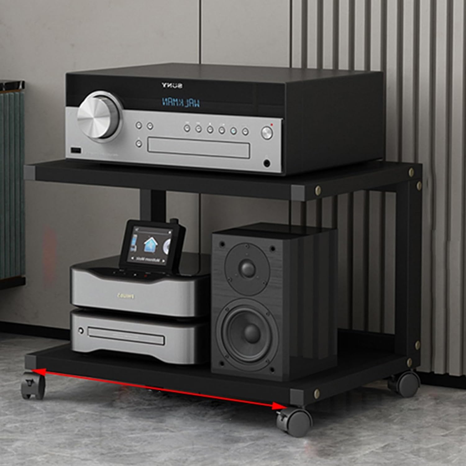 DLYZAYE Modern Stereo Stand with Wheels - Audio-Video Media Rack Tower
