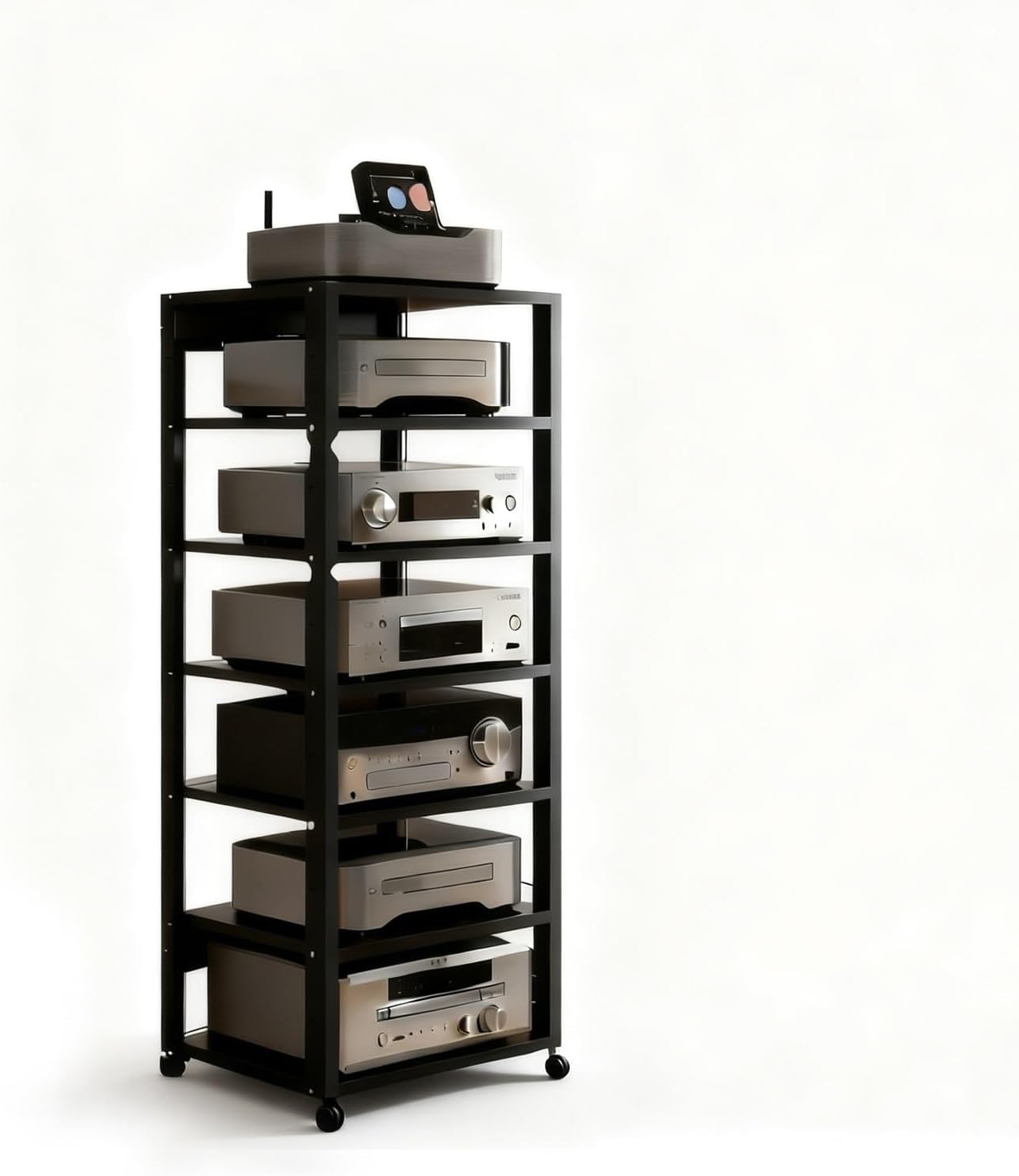 Black Adjustable Height 7 Shelf Audio Rack Stand