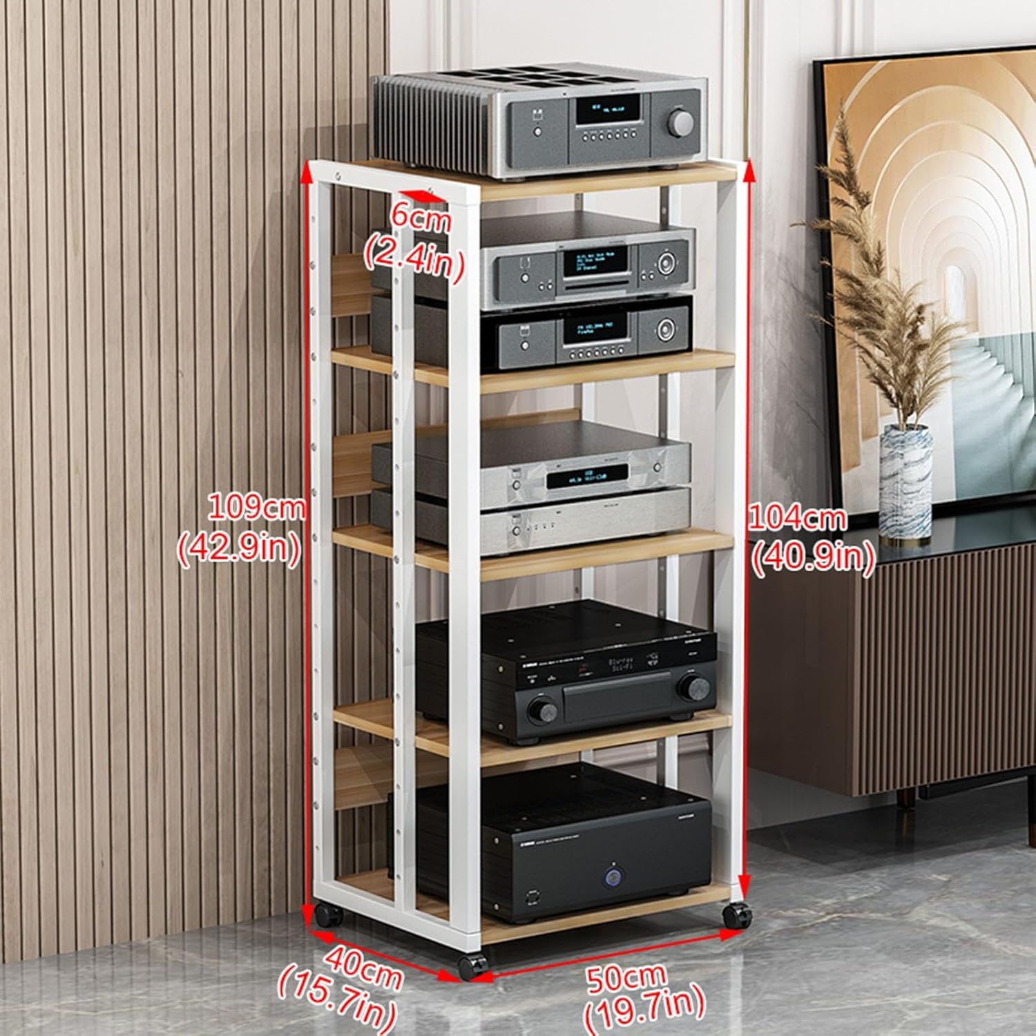 UYCVT Movable Media Stand Multi-Function Movable Audio Video Storage Cart Cd Player Media Stand Amplifier Rack-White - a-5 Tier