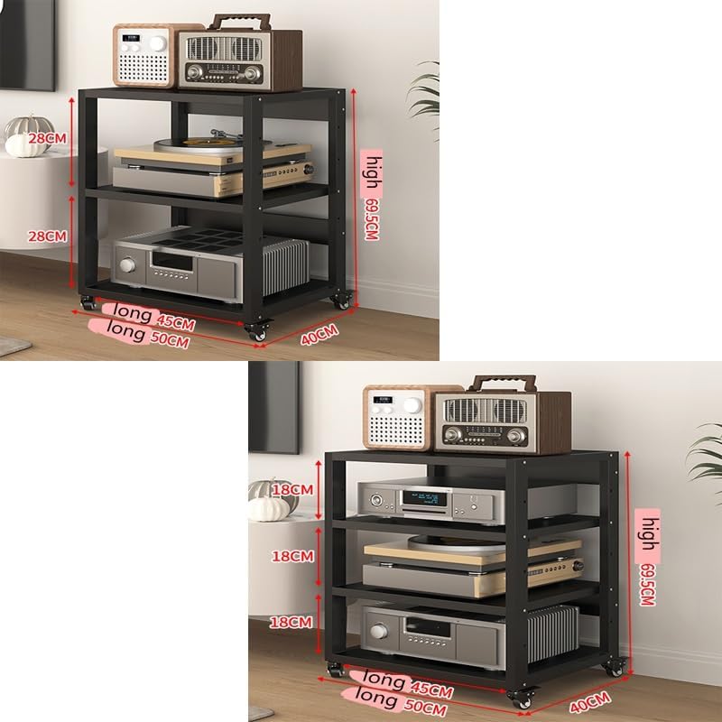 AV Media Stand 3/4 Tier Corner TV Stand With Universal Wheels Adjustable Shelves Stereo Rack Multi-Function Audio-Video Media Stand For Record Player(Three tiers)