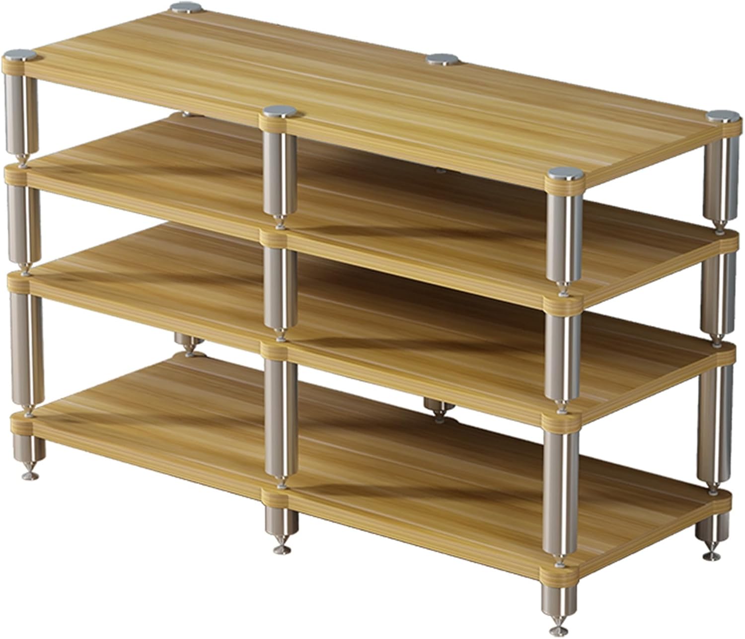 4-Tier AV Media Stand Audio-video CD Rack Stereo Game Console Organizer Component Storage Cabinet Record Player Shelving TV Dvd Holder Stands Wooden Shelf for Rec Room Gaming Entertainment Center(Ligh