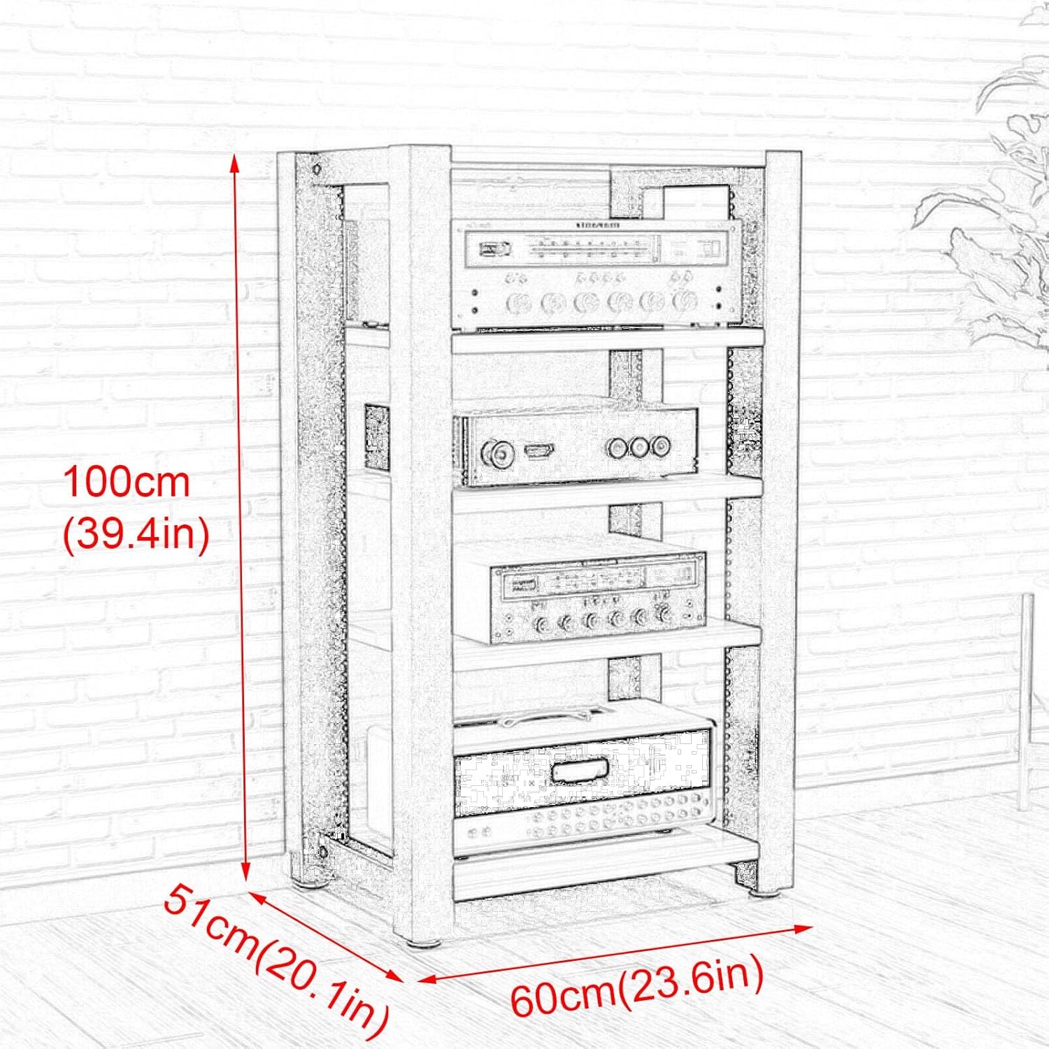 UYCVT Movable Media Stand 5-Tier Media Stand Audio/Video Component Cabinet Cd Player Stand Stereo Equipment Storage Rack
