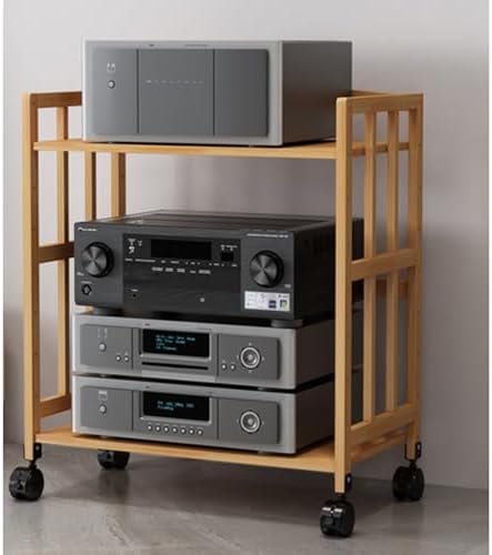 Wooden Audio Cabinet Stand - Movable Turntable Holder & Stereo Rack Tower for Living Room & Office - Stylish Storage Solution for Home Entertainment Systems
