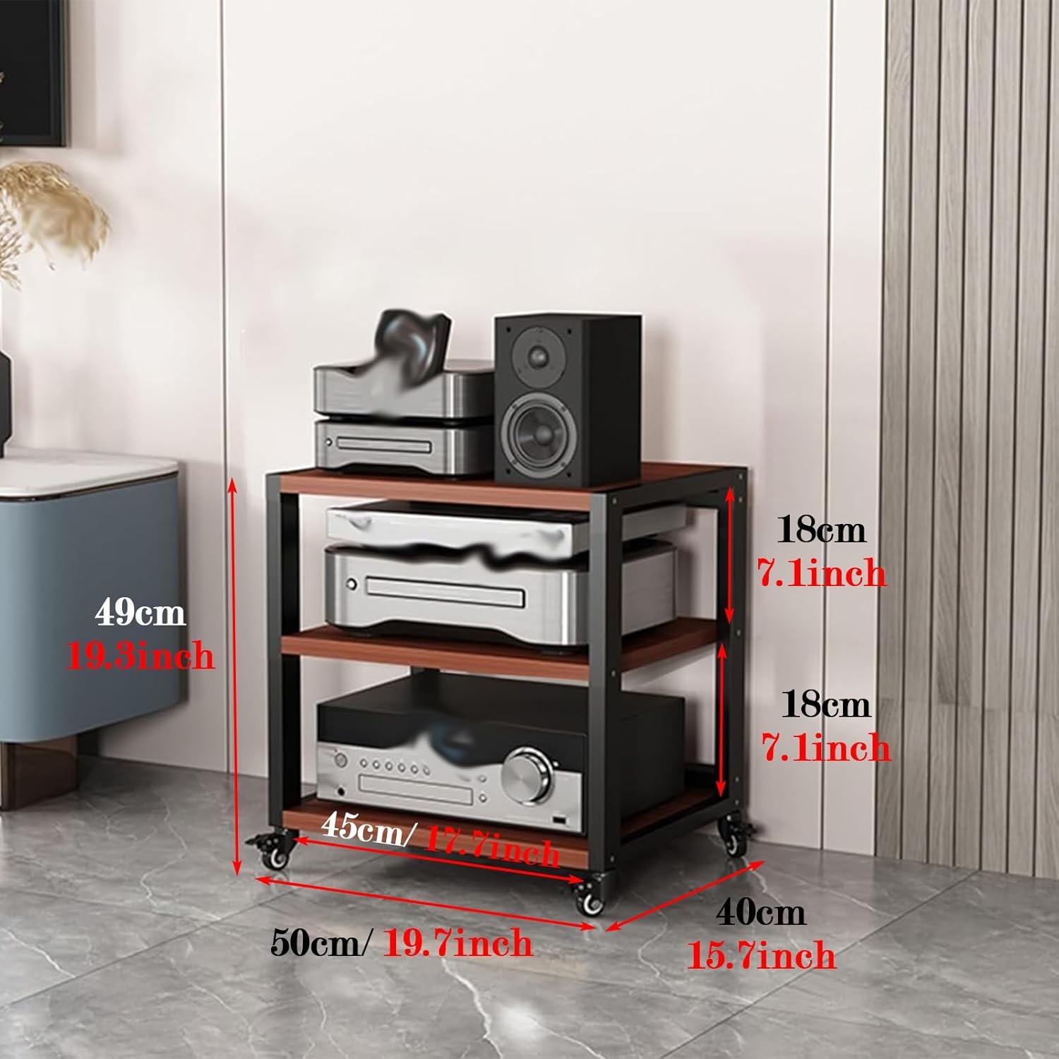 3-Tier Stereo Cabinet Furniture Equipment Shelf with Wheels