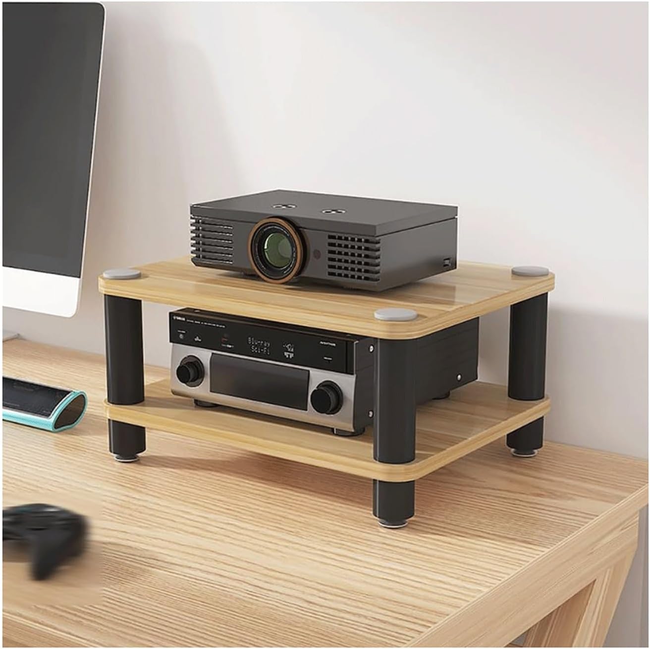 XMFBSY Medios 2/3/4 Tier AV Media Stand Desktop Open Stereo Component Cabinet Wooden HiFi Rack Audio Tower for DVD Player Game Console TV Box Organizer(Natural