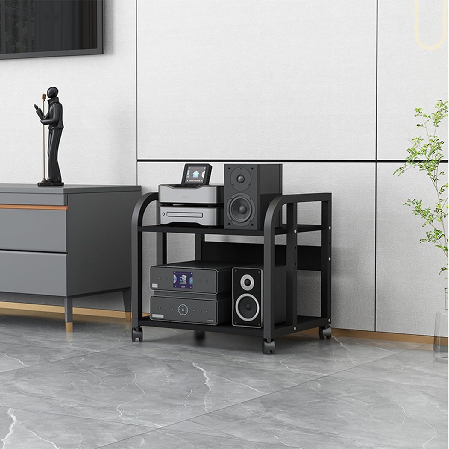 Movable Audio Video Media Stand Wooden Corner TV Shelf Entertainment Stereo Components Cabinet Audio Rack Home Office Multi-Function Open Storage Shelf Media Cabinet