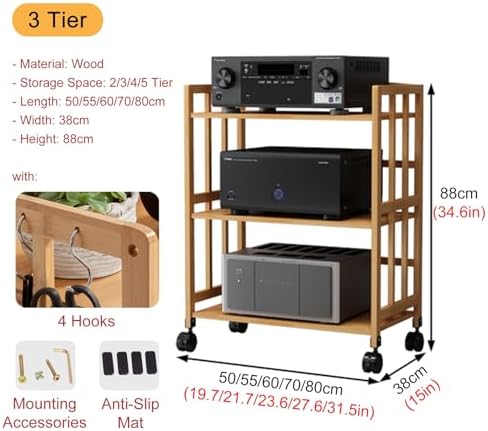 Wooden TV Stand Cabinet - Adjustable Audio Rack Tower & Movable Turntable Holder for Living Room & Office Storage