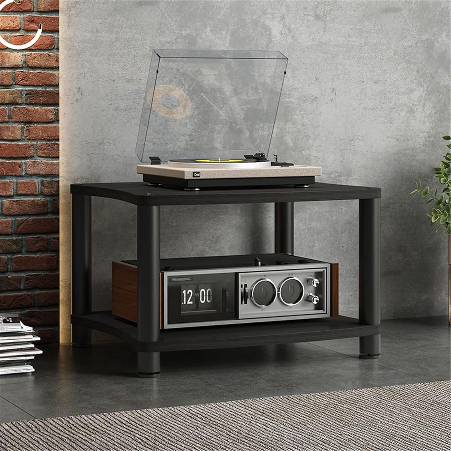 2 Tier Stereo Rack AV Media Stand - Audio Tower Cabinet with Shelves for CD Player