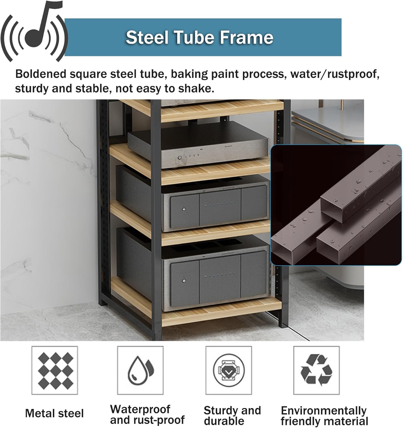 Audio-video Shelving AV Media Stand with Wheel Hifi Rack Stereo Cabinet Game Console Shelf 3/4/5/6-Tier DVD Holder Stand Tower with Adjustable Shelves Corner Stands for Living Room(Walnut