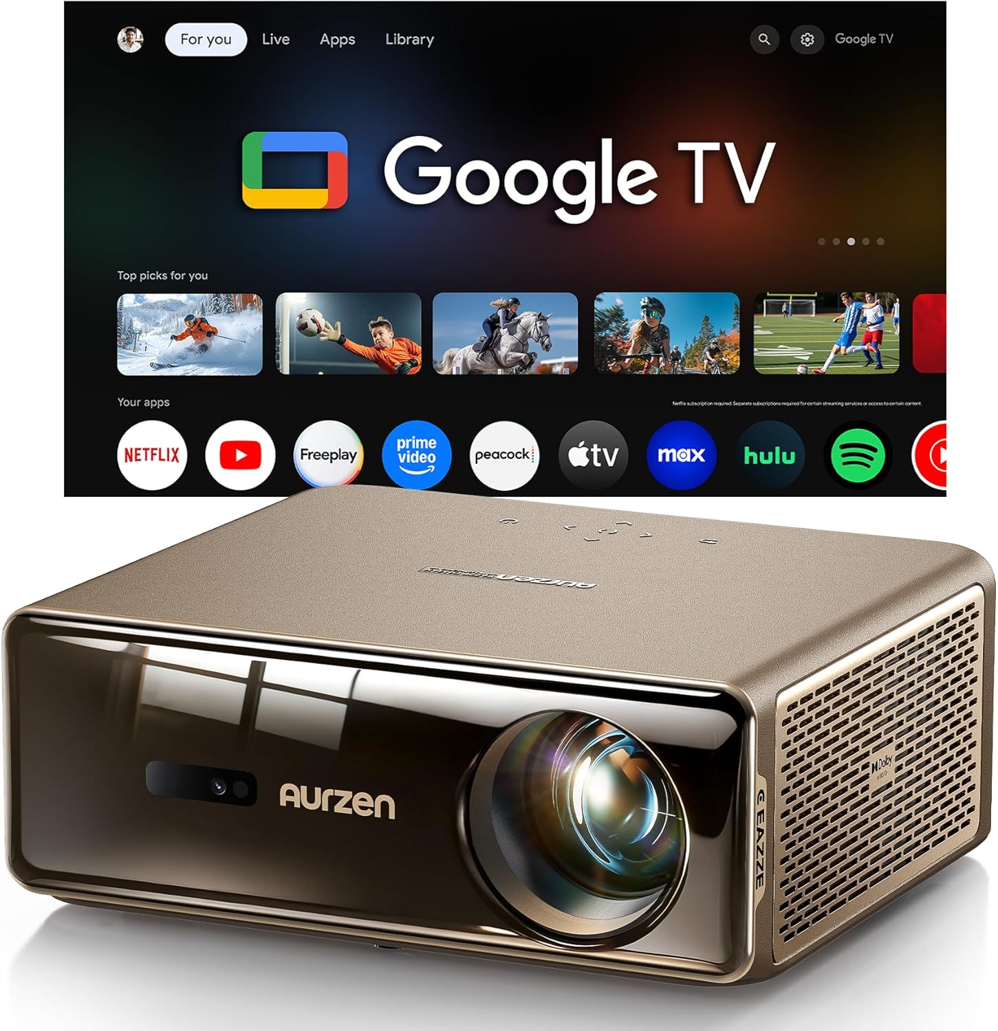 Aurzen EAZZE D1 MAX Upgraded Google TV Smart Projector 4K Supported