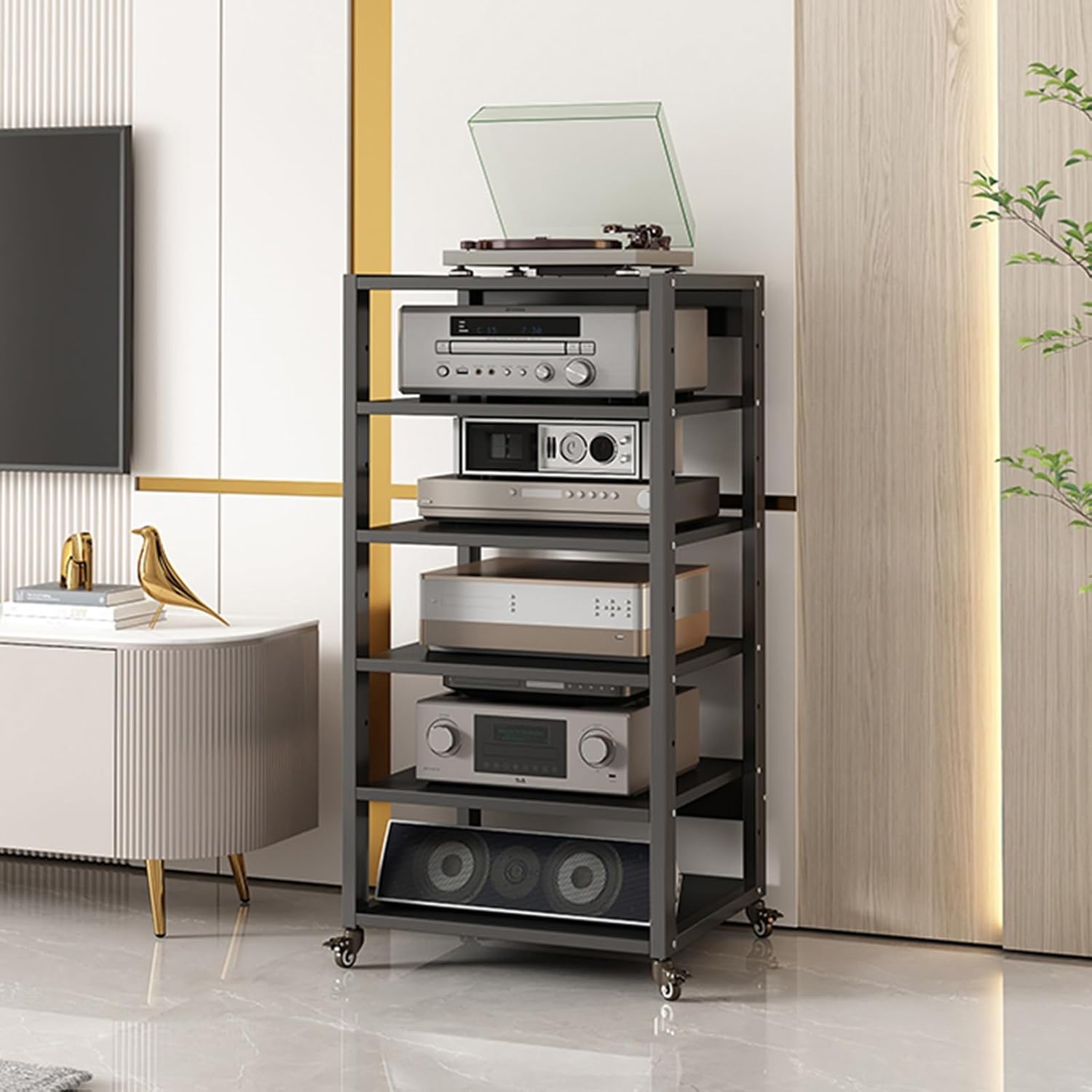 UYCVT Media Storage Cabinet with Adjustable Height Tv Stand Stereo Rack Audio Tower 3 Tier Wood Component Shelf for Home Theater-6 Tier