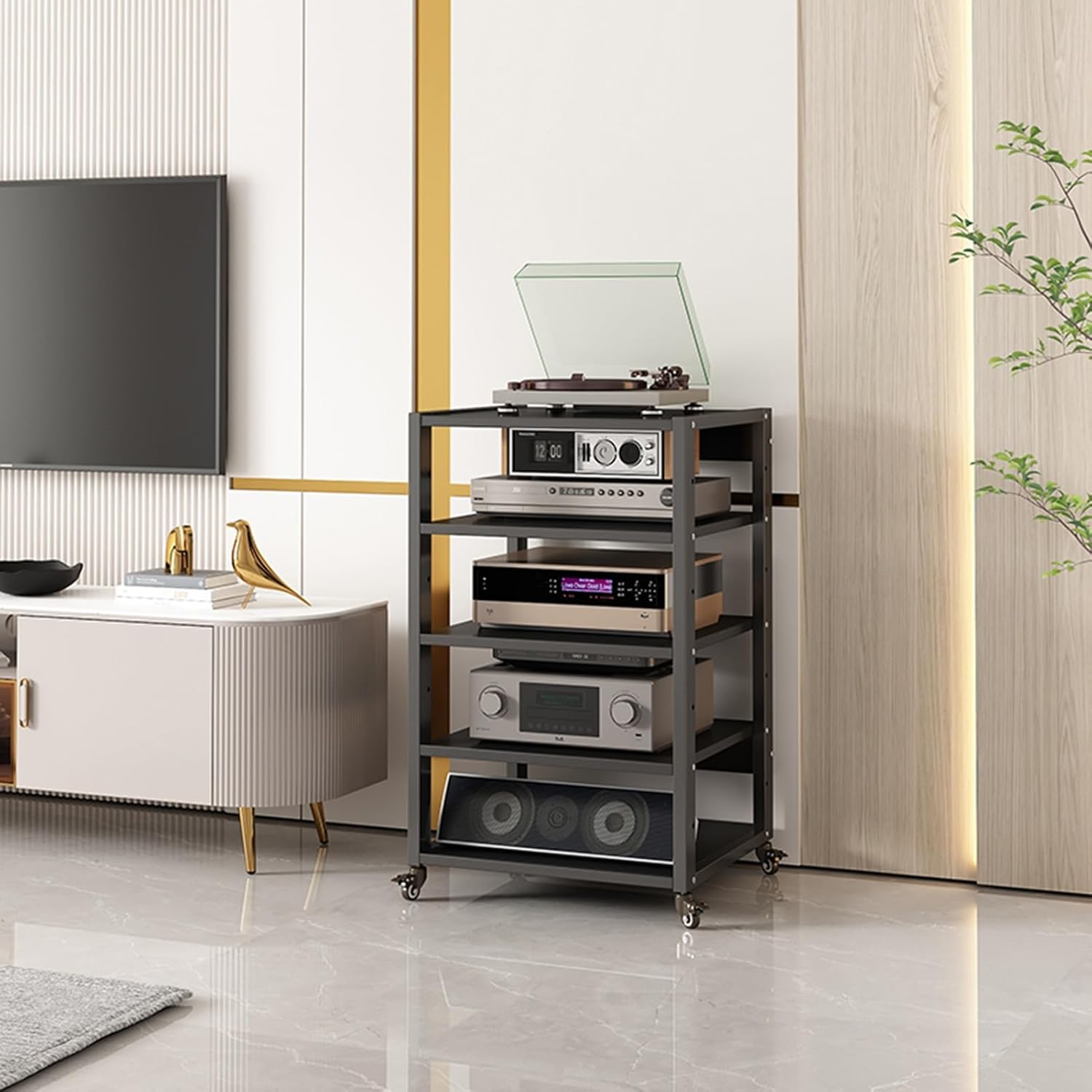 AErosx 5 Tier Open Entertainment Stereo Component Storage Rack