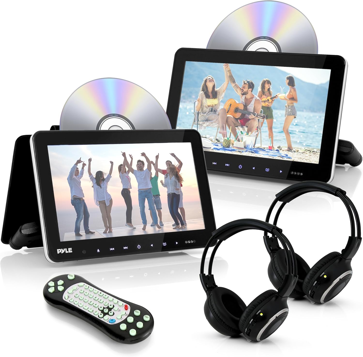 Pyle Universal Dual Vehicle Headrest Monitor - 10.5 Multimedia CD and DVD Player Audio Entertainment w/ Stereo Speaker