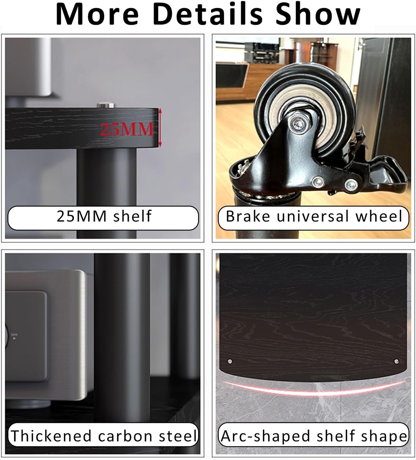 Tall Heavy Duty Audio-Video Media Stand Modern Audio-Video Media Stand with Universal Wheels Audio Rack Stand Tower Floor-Standing Audio Rack for Living Gaming Recording Room Office.(Black