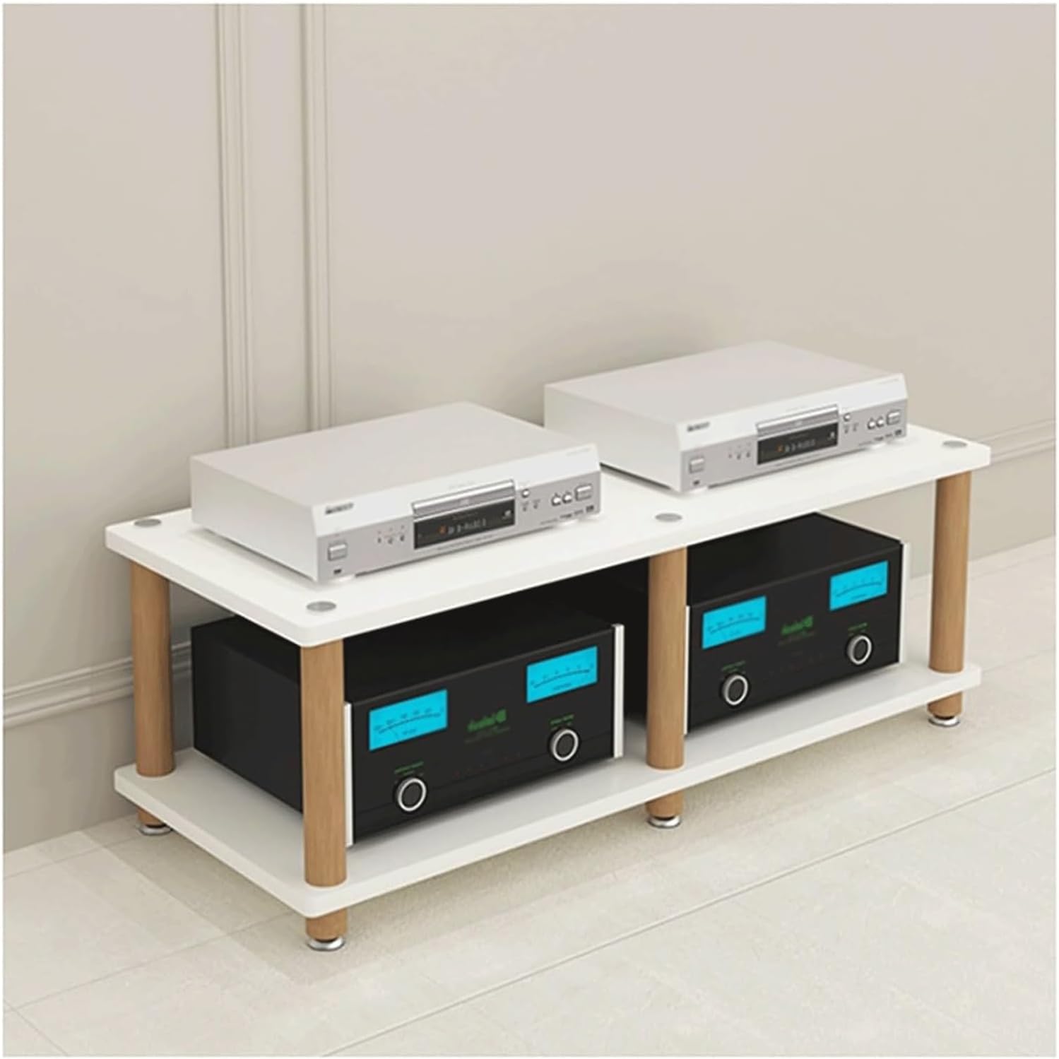 PZEOB Modern Audio Rack Stand Double Wide AV Media Stand for Home Stereo Component Cabinet Wooden Rack Audio Tower Audio Rack Shelf(White