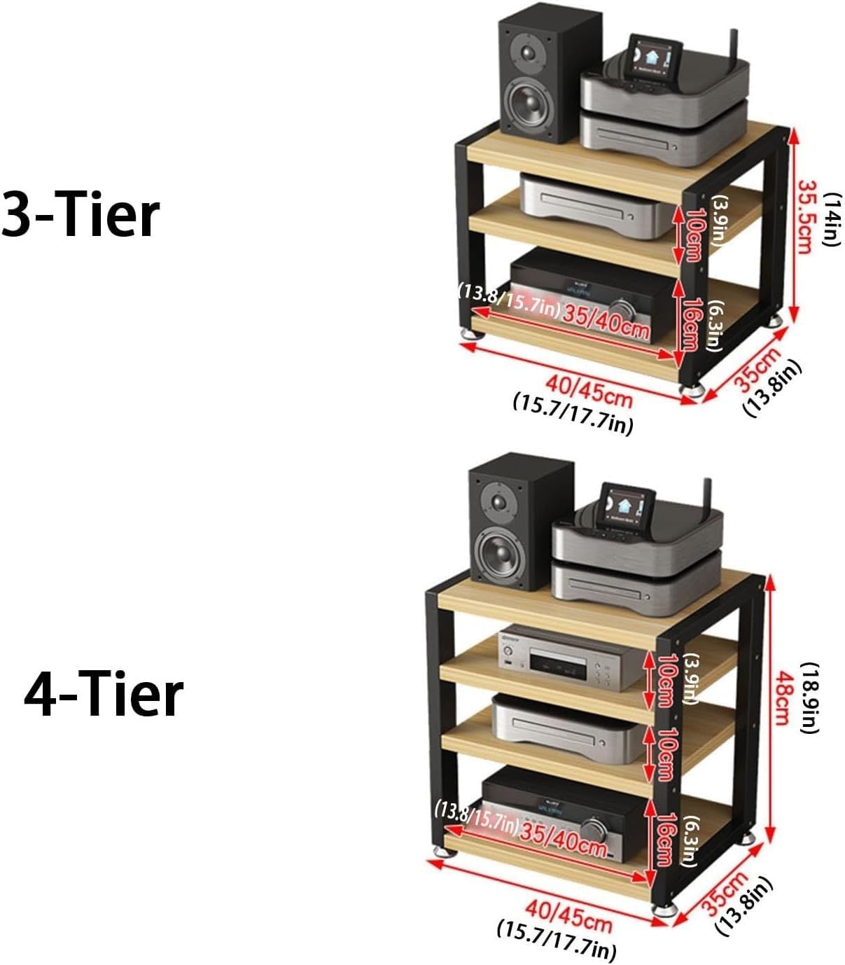 FLDYGMLU Multi-Functional Audio Rack - 4-Tier Stereo Cabinet for Home Office