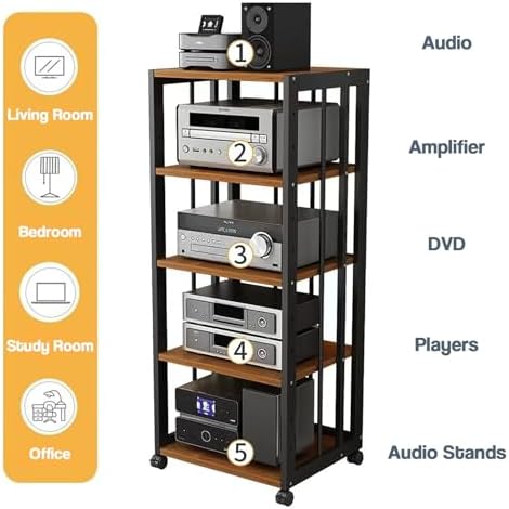 3/4/5 Tier AV Media Stand Media Storage Cabinet with Adjustable Shelves Audio-Video Media Stand Stereo Racks with Wheels