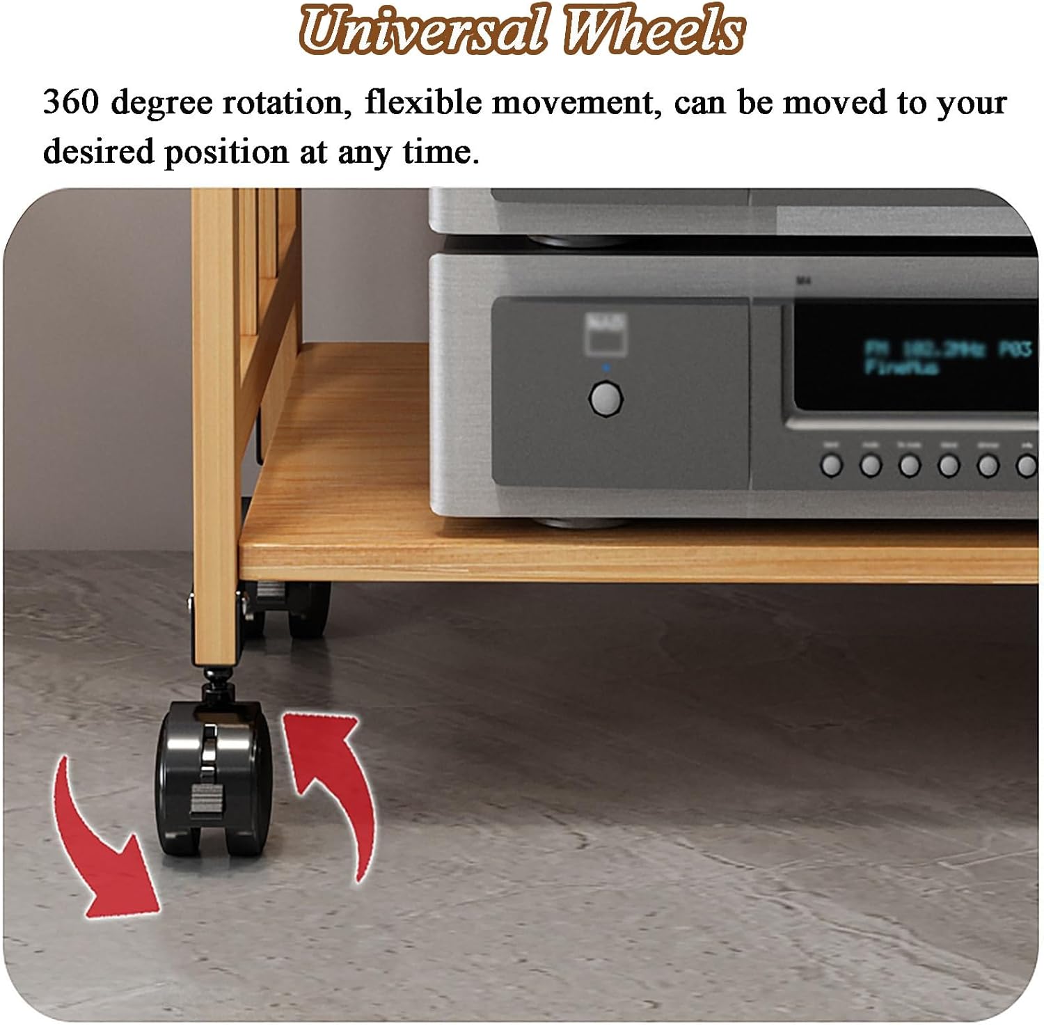 GenSDH Stereo Cabinet 4Tier Av Media Tower with Wheels Home Theater Audio Rack Cd Storage Stand Floor Stand for Home Stereo System Modern Entertainment Furniture