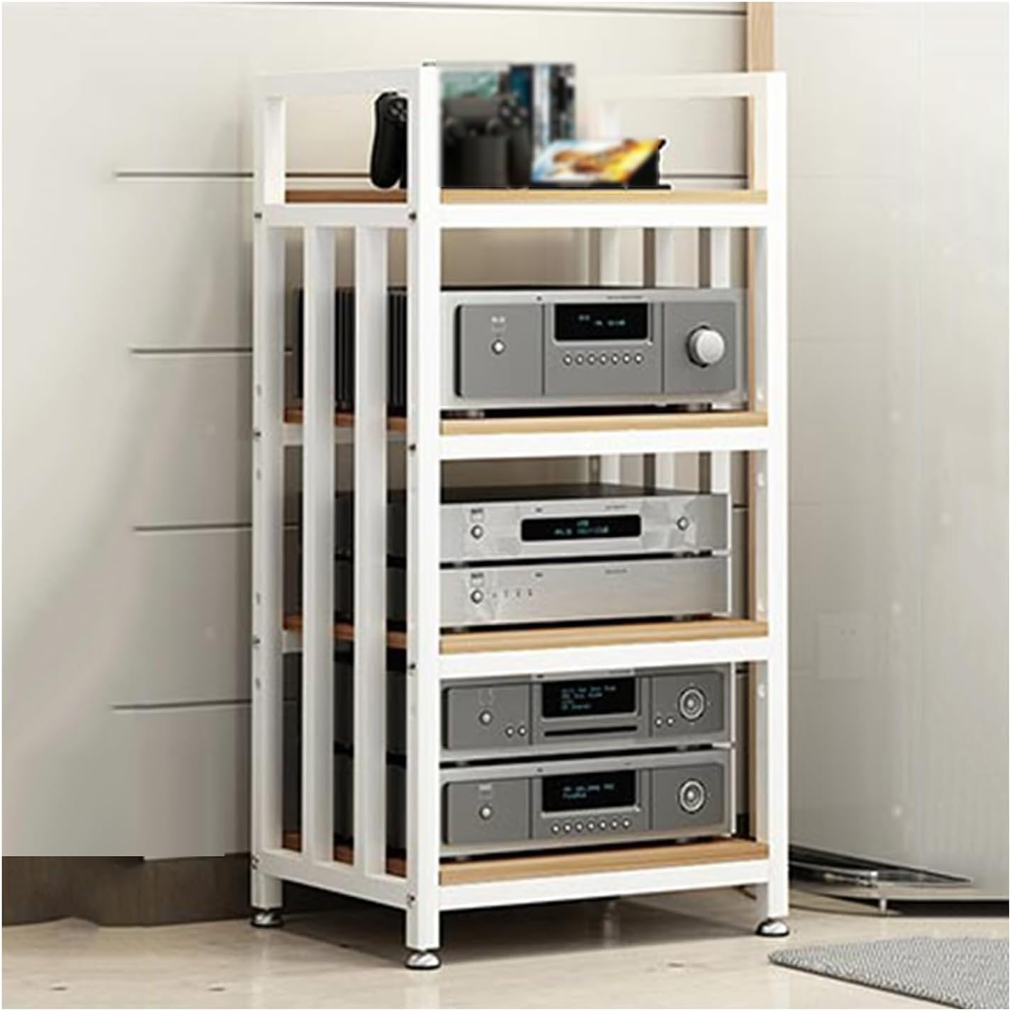 YLQFGUVWK 4-Layer Audio Stand Media Player Stand Adjustable Open Storage Rack Floor Standing Multi-Function Shelf Cabinet for Home/Office/Audio Video/DJ/Theater(Black)