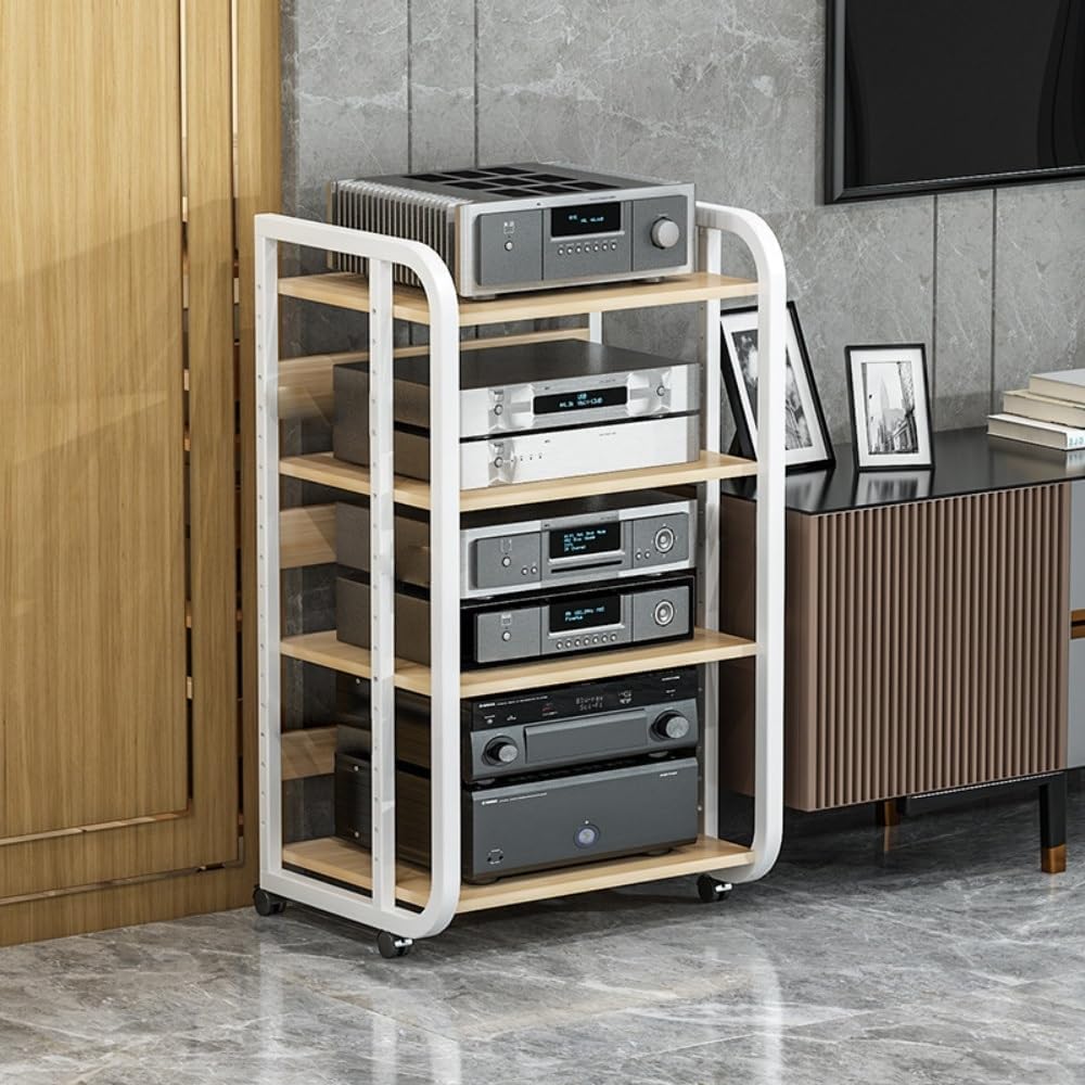 4 Tier Audio Rack AV Media Stand Assembly Cabinet Corner Shelf Wooden Stereo Cabinet Audio Rack Tower CD Player Stand for Home/Office/Audio Video/DJ/Theater