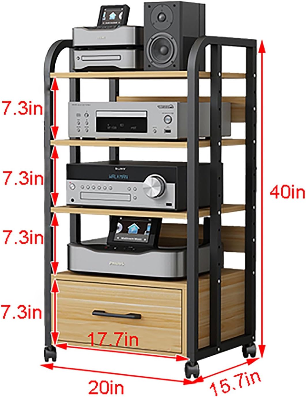 HONGKEFIT 3/4-Tier AV Media Stand Corner Shelf Stereo Cabinet Audio Rack Tower with Height Adjustable Wooden Shelves