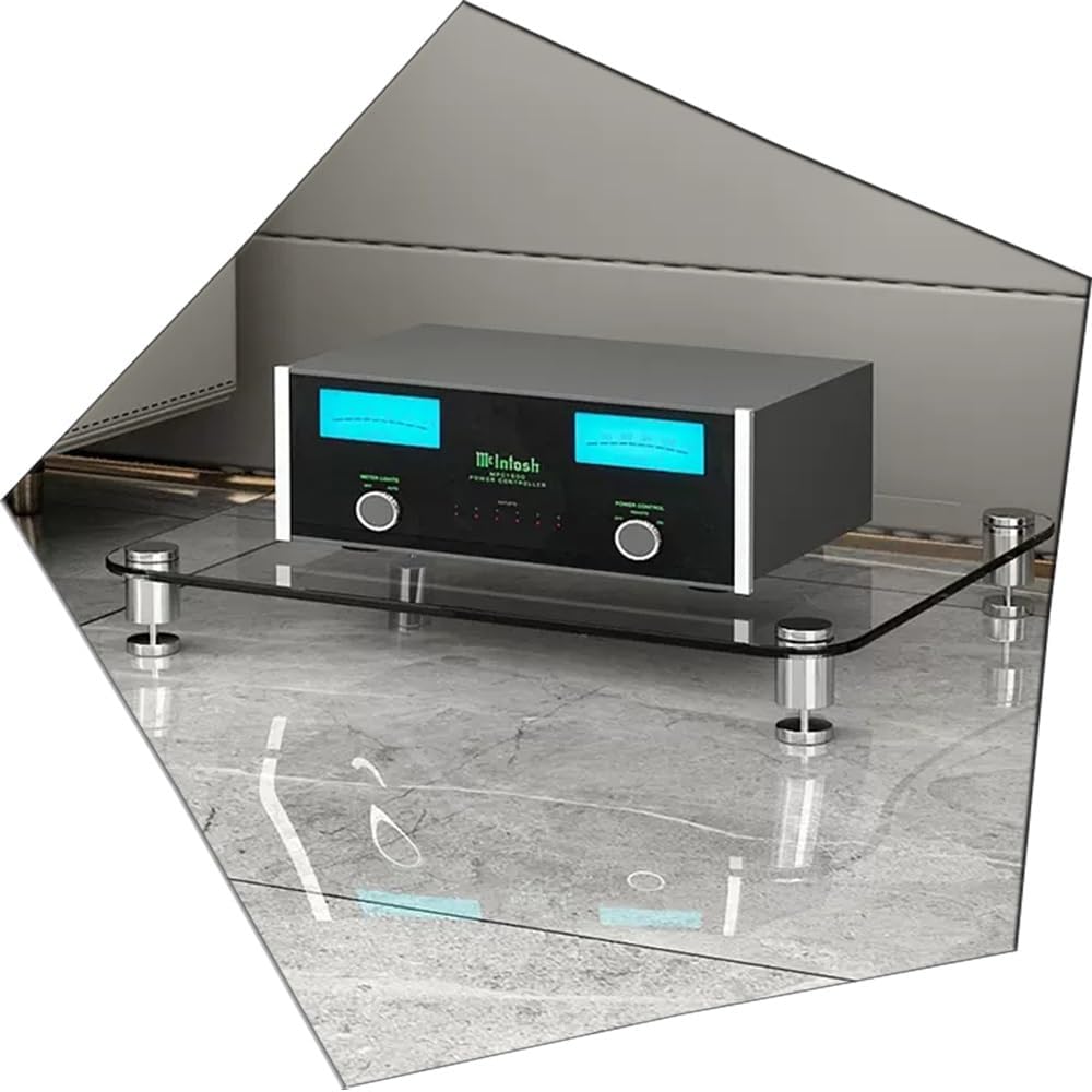 NILZA Clear AV Shelf DVD Players Shelf Tempered Glass AV Component Media Stand Audio Tower Stereo Storage Shelves 1/2/3-Tiers Audio Rack For Gaming Consoles