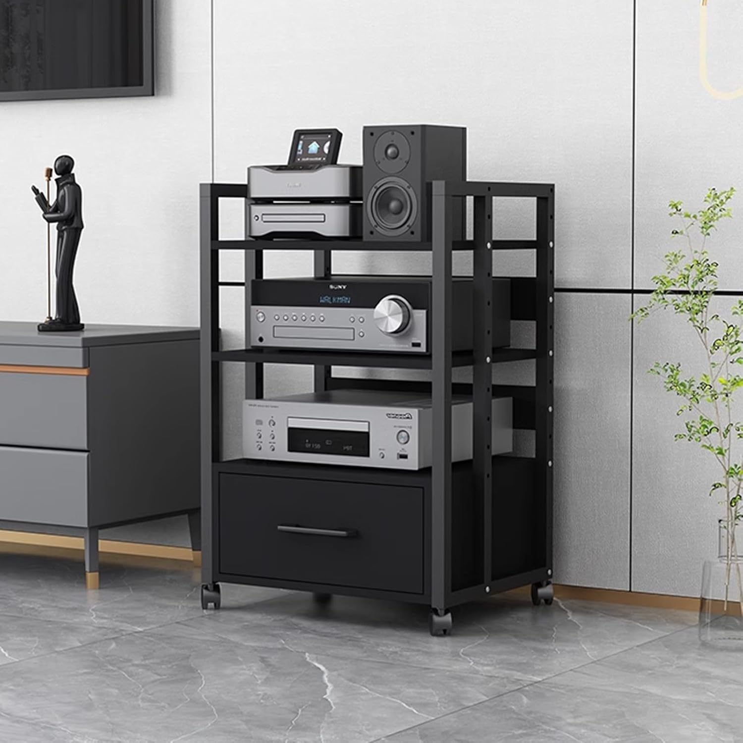 WUHUQN Movable 2/3/4 Shelves Media Stand Entertainment Center with Drawer