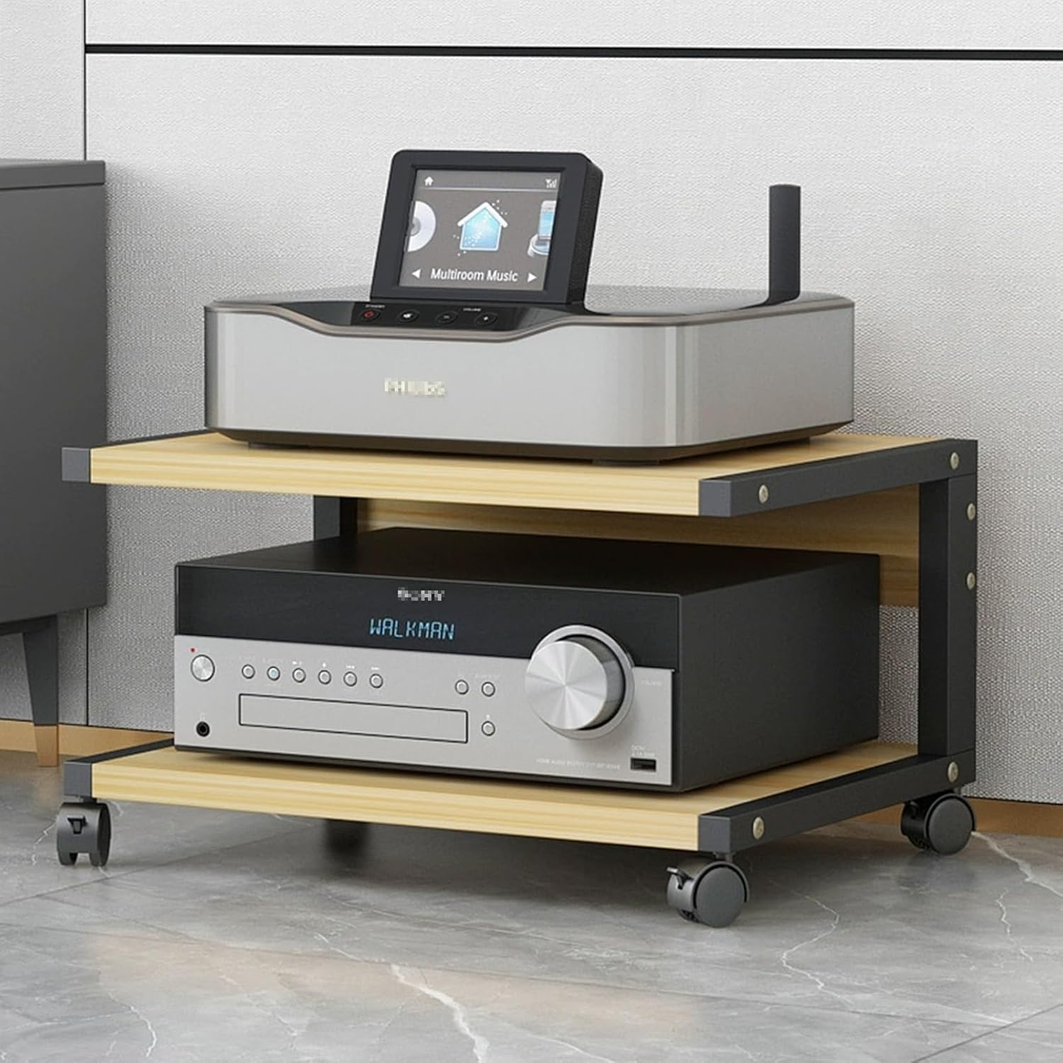 2-Tier AV Audio Rack & Media Stand with Wheels - Modern Small TV Shelf