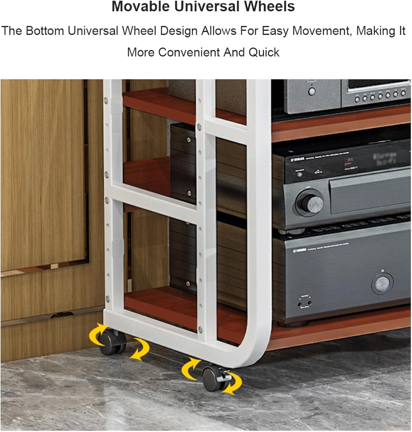 XMFBSY Medios Adjustable Audio-Video Shelving HiFi Stand Modern AV Media Stand with Wheels Metal Rack Audio Tower Holder Mobile Game Console Stand for Home Organizer(White