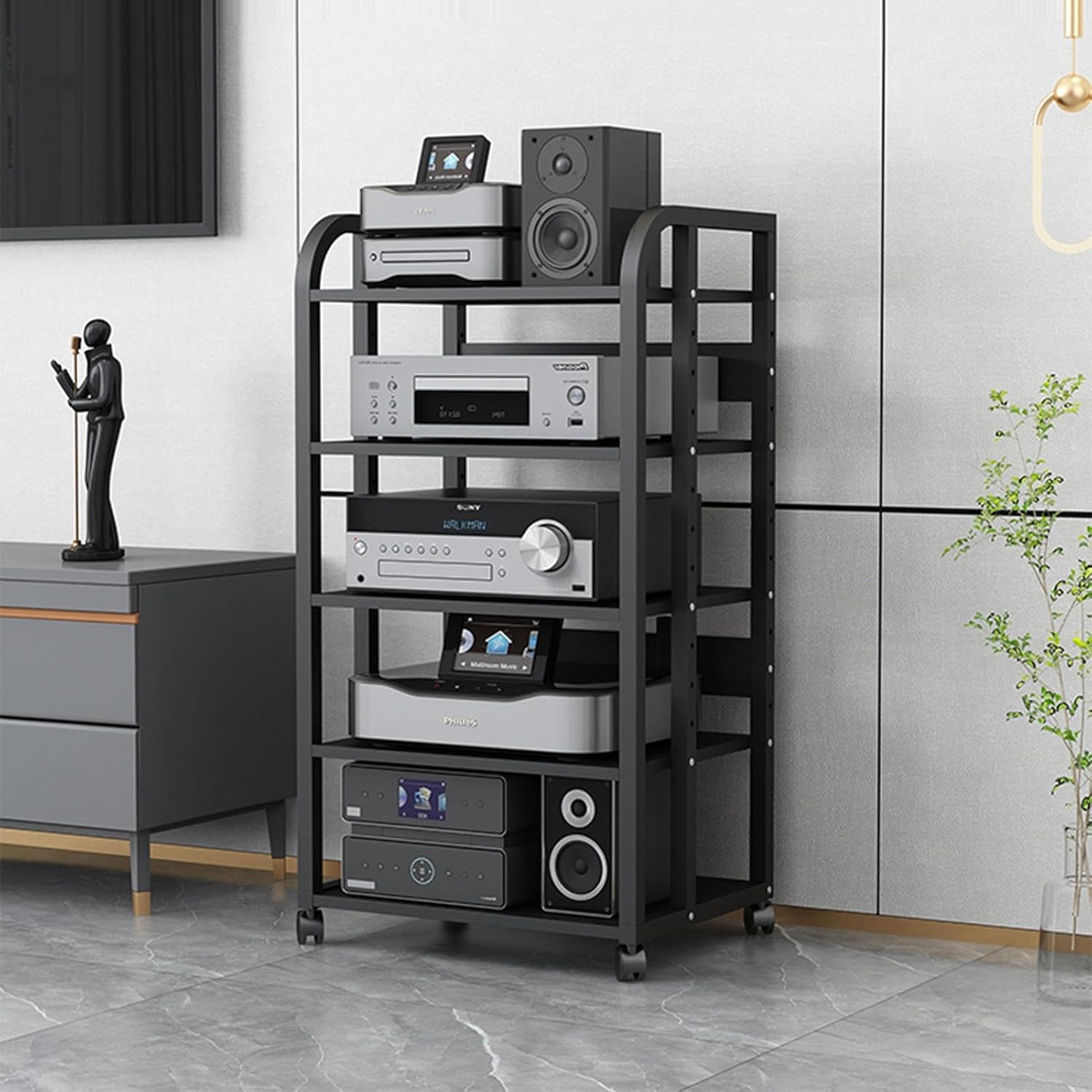 UYCVT Movable Media Stand Multifunction 5 Tier Movable Storage Cart DVD Cd Player Stand Amplifier Rack Audio Video Component Media Stand-A