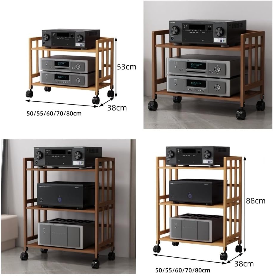 Wooden Media Audio Rack With Wheels