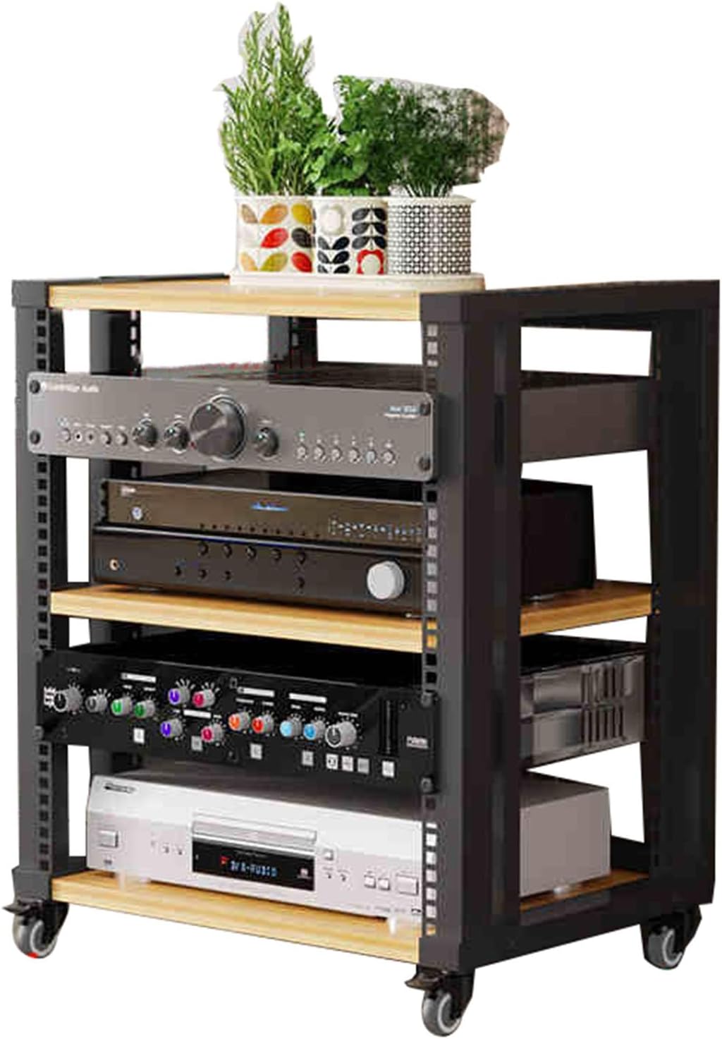 YLQFGUVWK 3 Layer Removable Audio Stand Media Player Stand Adjustable Open Storage Rack Floor Standing Shelf Cabinet for Home/Office/Audio Video/DJ/Theater(Light Walnut)