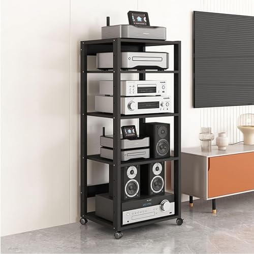 Heavy-Duty AV Media Stand with Adjustable Shelves & Wheels