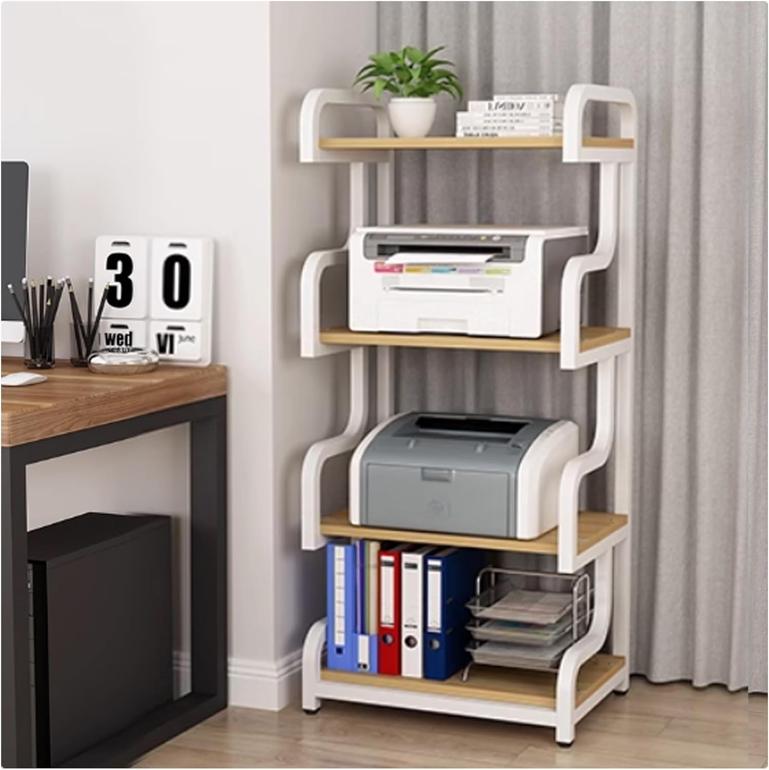 Arc-Shaped AV Media Stand Open Storage Audio Tower for Home & Studio Video Console Shelf Stereo Stand for Recording Room Solid Construction(Natural