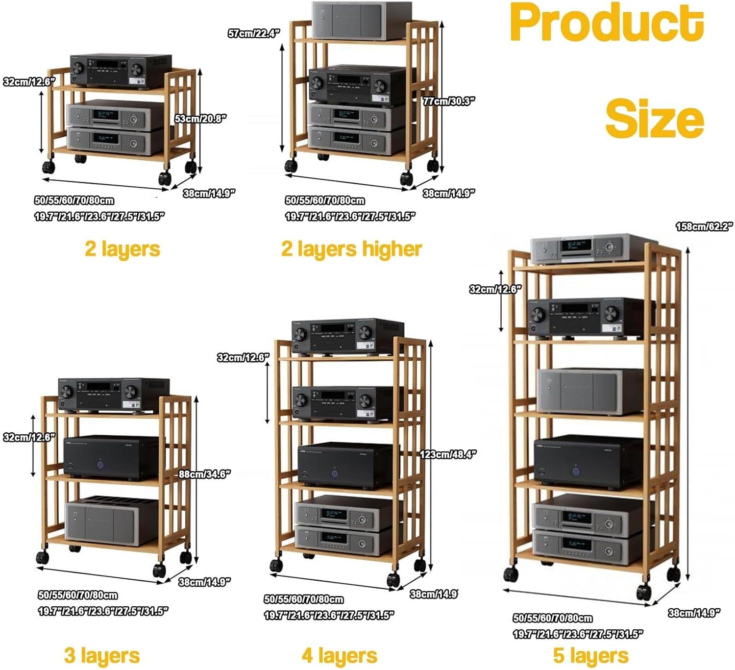 LTFCFZQ 2/3/4/5 Tier AV Media Stand with Adjustable Shelf