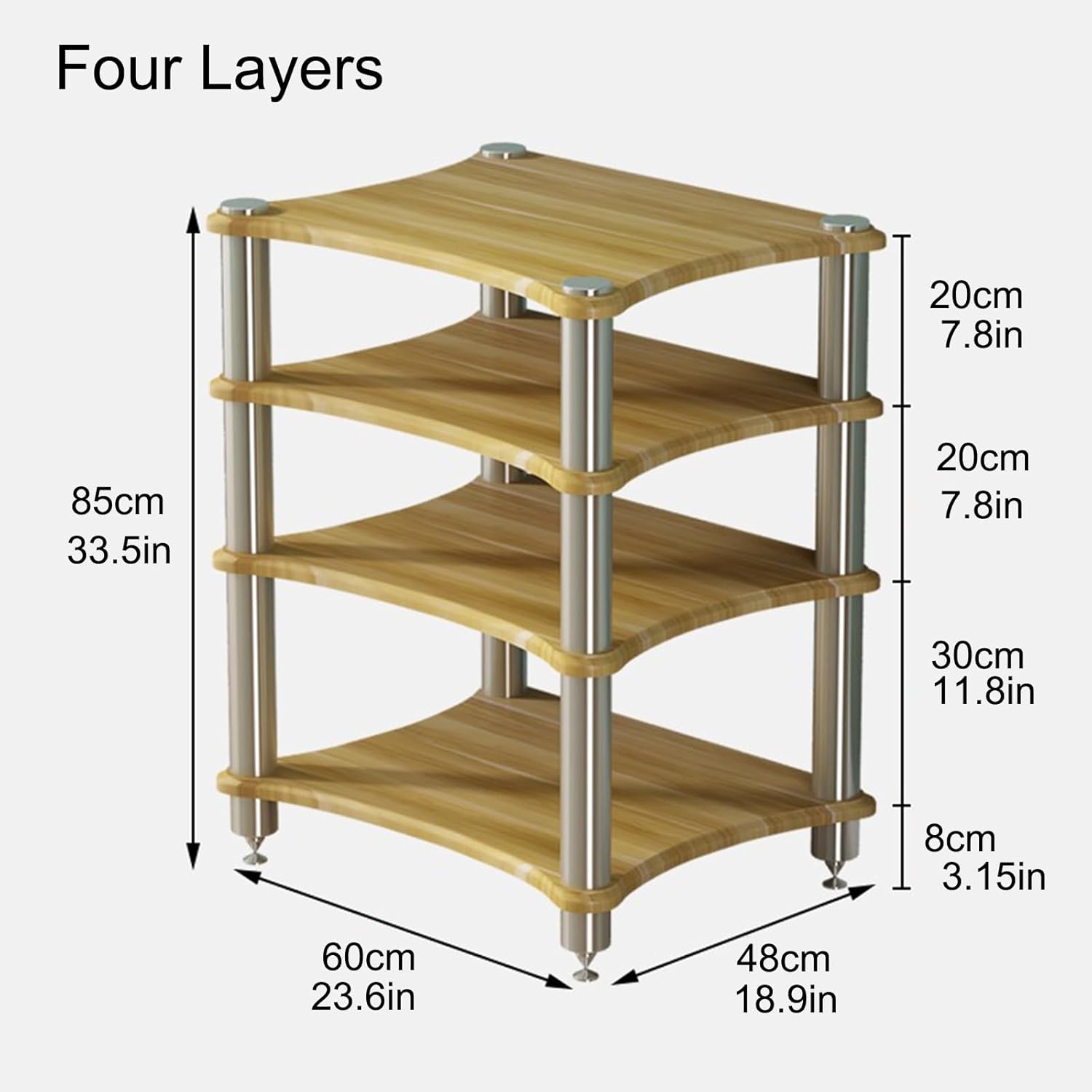 1 2 3 4 Tier Audio-Video Media Stand Component Cabinet Corner Shelf Wooden Stereo Cabinet Audio Rack Stereo Rack Audio Tower AV Media Shelf Storage Cabinet for Living Gaming Recording Room(Teak color