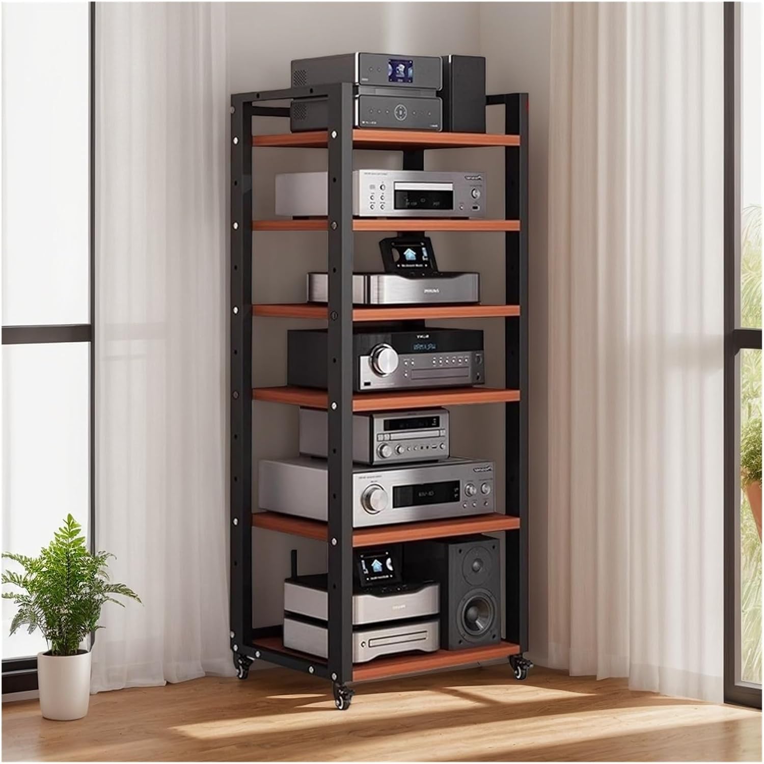 BYZOMU 6 Tier Home Corner Stereo Cabinet Furniture Game Console