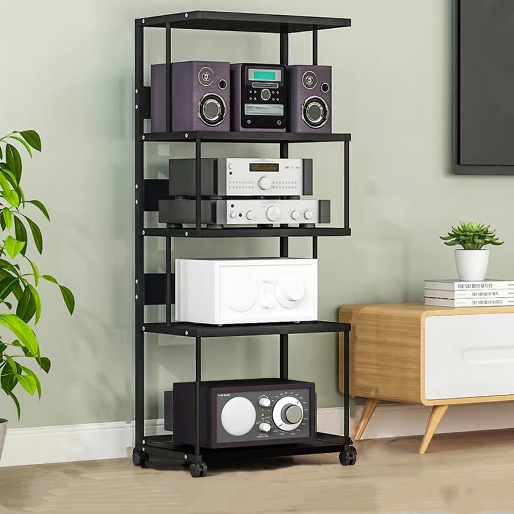 TAJMDGW Movable Audio Component Rack Stand Heavy Duty Amplifier Media Storage Cabinet with Wheels