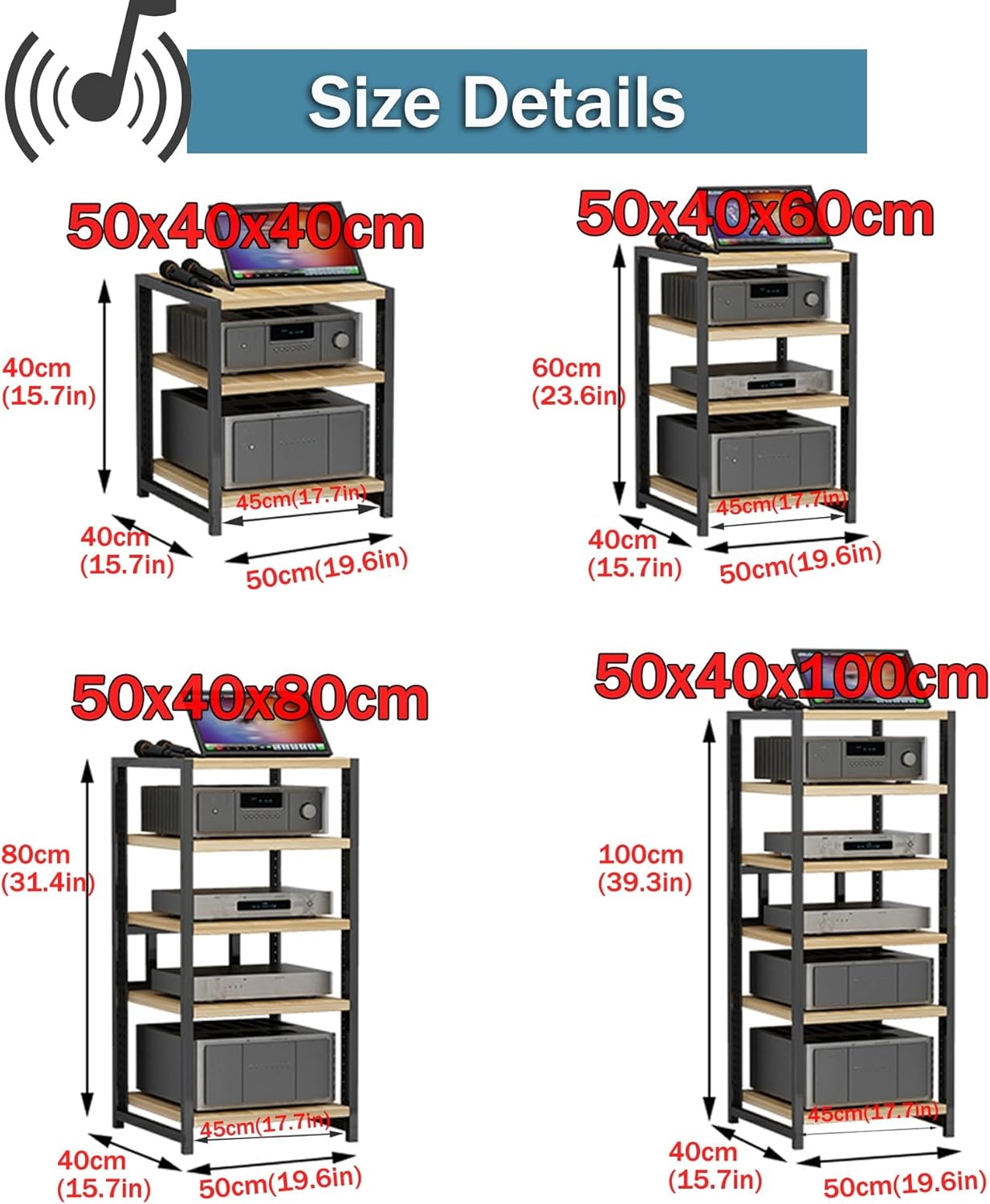 Audio-video Shelving AV Media Stand with Wheel Hifi Rack Stereo Cabinet Game Console Shelf 3/4/5/6-Tier DVD Holder Stand Tower with Adjustable Shelves Corner Stands for Living Room(Walnut