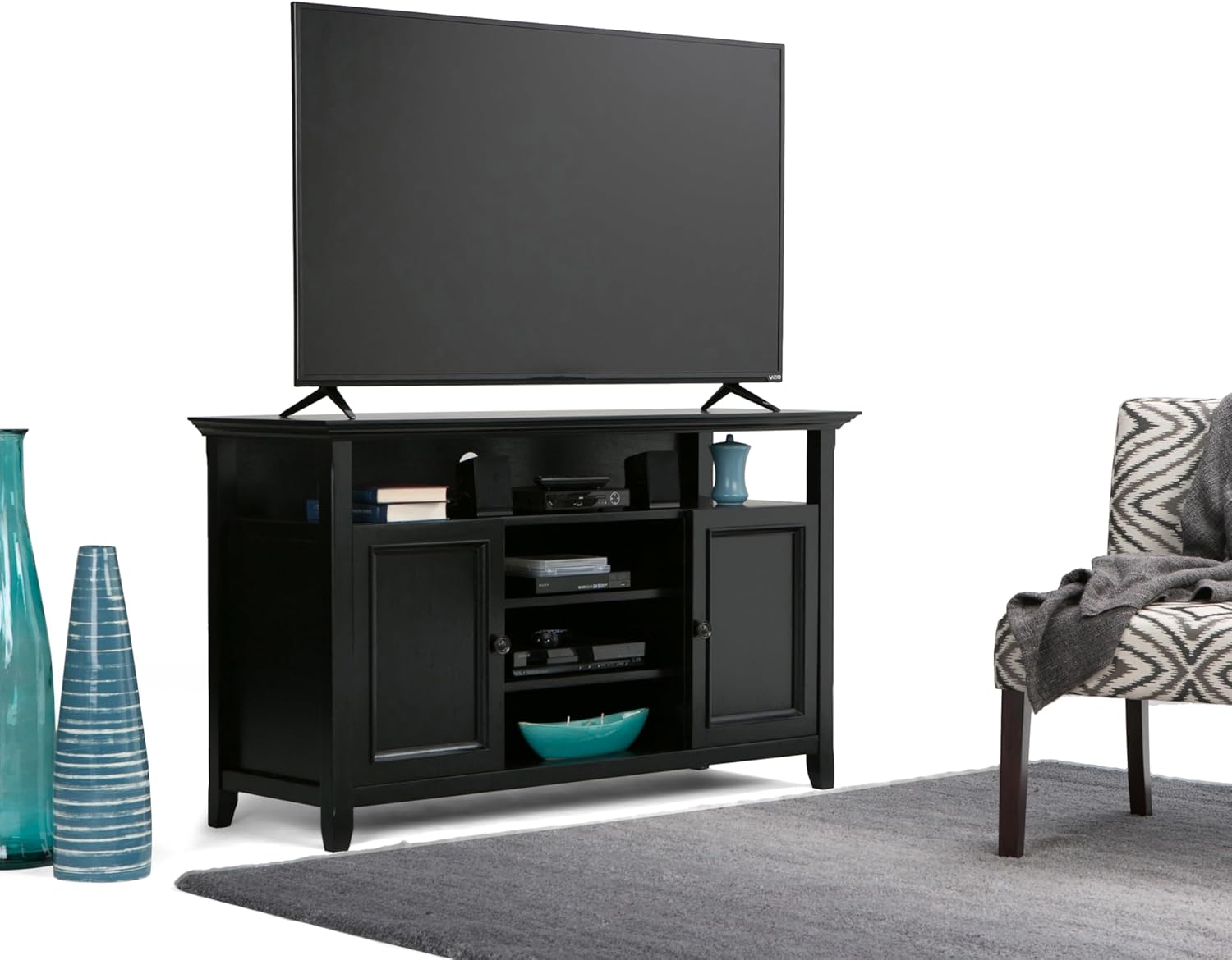 SIMPLIHOME Amherst Solid Wood Universal TV Media Stand