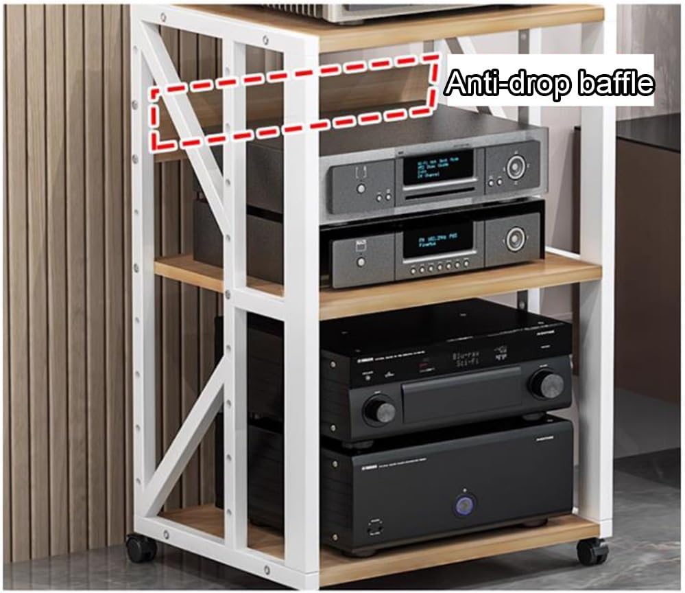 BIUBPW 3 4 5 Tier Shelf Open Audio Stand DVD CD Player Stand Wooden Media Stand