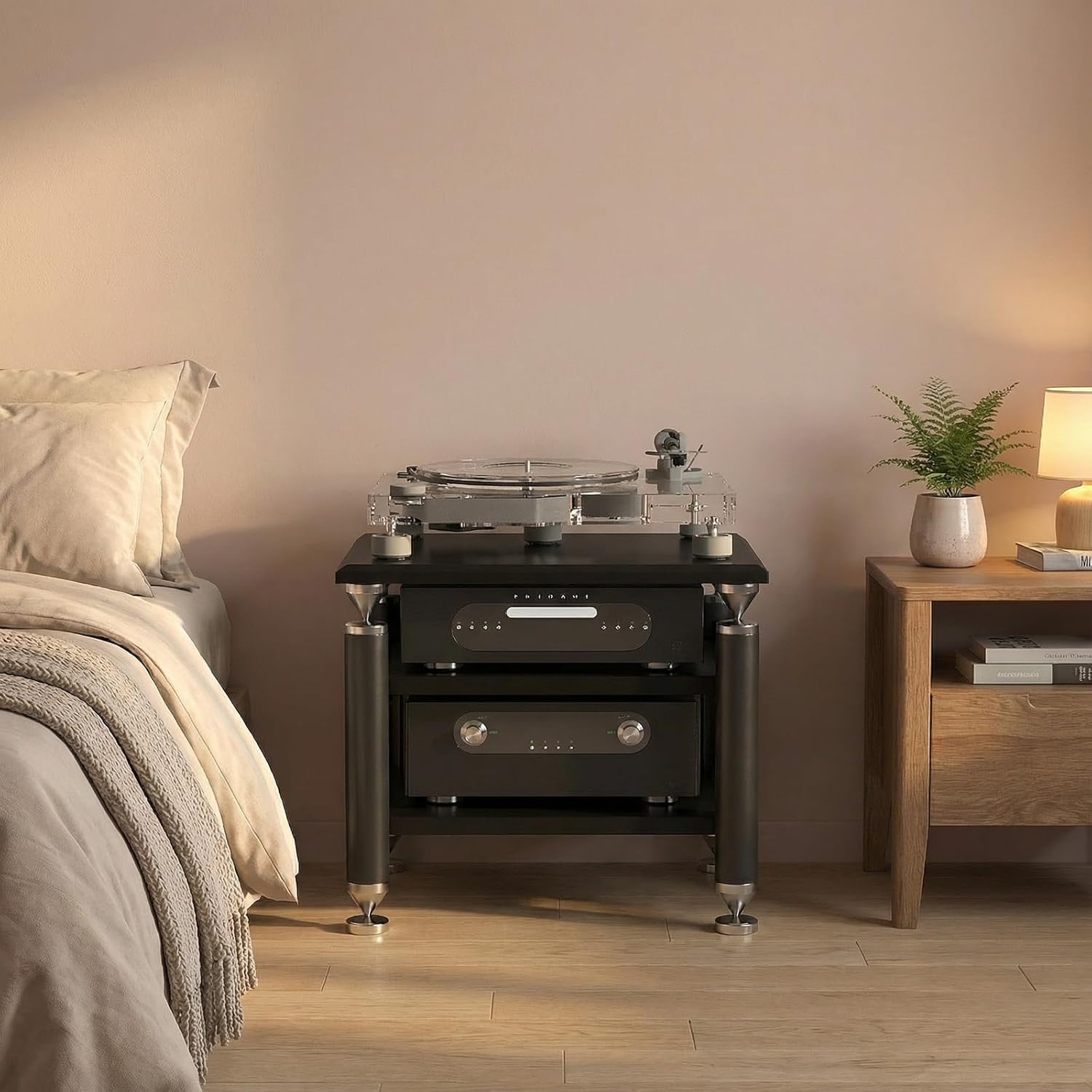 DKPLOE Av Media Stand Audio-Video Shelving Stereo Racks and Stands with Storage Shelves with Adjustable Shelves Features Shock-Absorbing Feet Suitable for Media Players(Black+Black