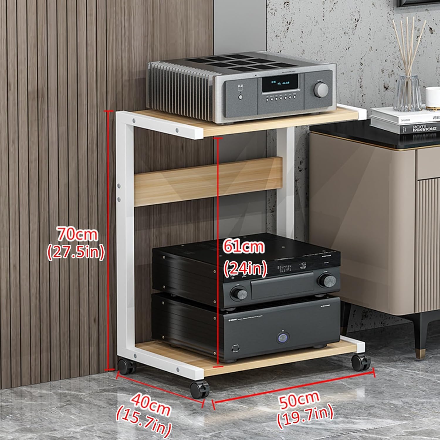 3-Tier AV Media Stand Corner Shelf Wooden Corner Shelves Component Cabinet Corner TV Entertainment Center Audio-Video Rack Stand CD DVD Record Player Stand For Home Theater(White Oak