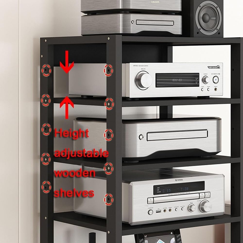 BIUBPW Movable AV Media Stand 7-Tier Adjustable Audio Rack