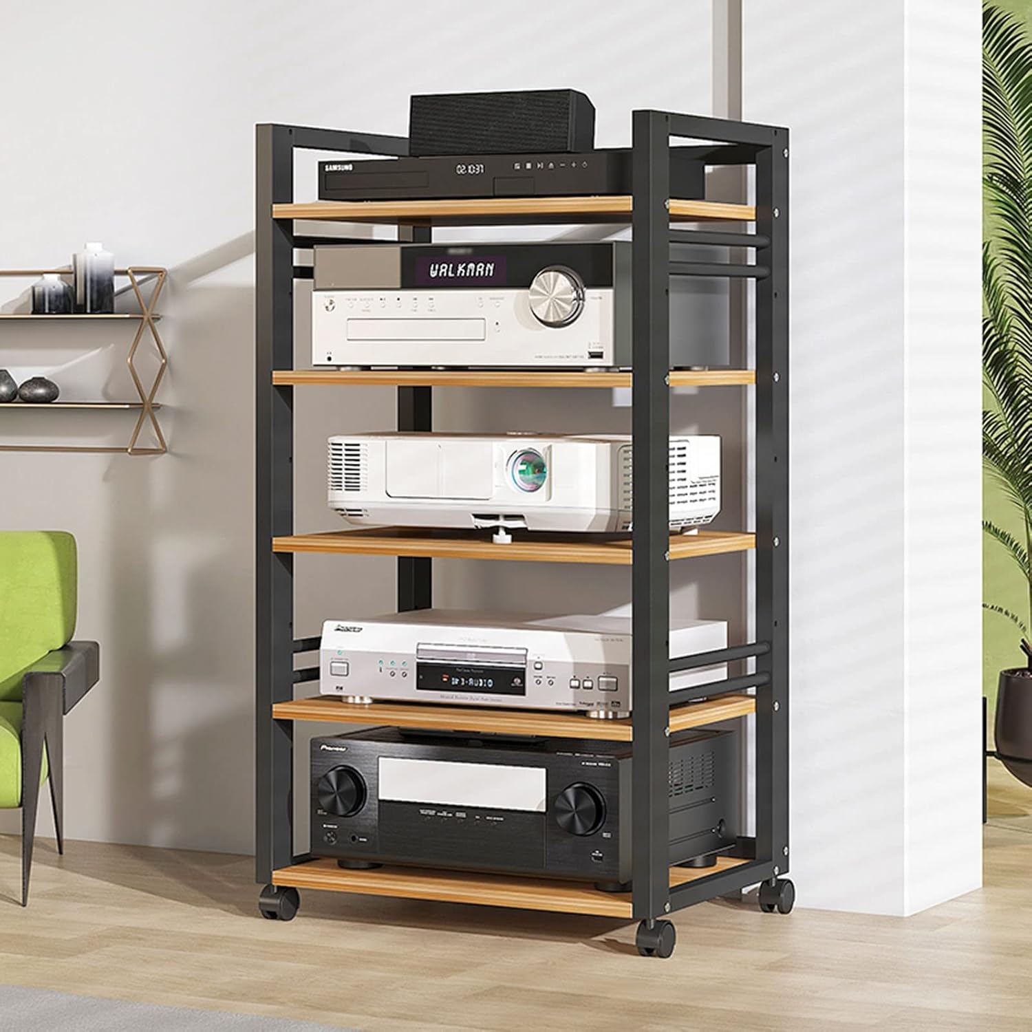 5 Tier Furniture Media Stand Audio Rack DVD CD Player Stand Power Amplifier Equipment Cabinet w/Height Adjustable Wooden Shelf