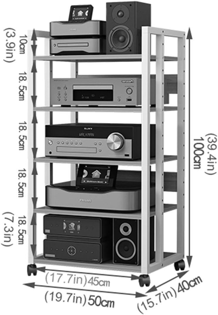 3/4/5/6-Tier Movable Media Stand Stereo Component Cabinet CD Player Stand Audio Rack Tower Modern AV Cabinet with Height Adjustable Wooden Shelf for Home/Office/Theater (Size : 5 Tier)
