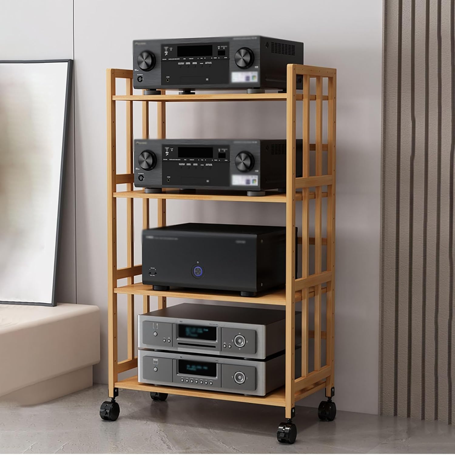 DFEDHF Large Capacity Audio Rack Media Stand - 2/3/4/5 Floor Adjustable Shelf Stereo Rack System Cabinet - Heavy Duty AV Media Stand Easy Assembly for Home & Commercial Use