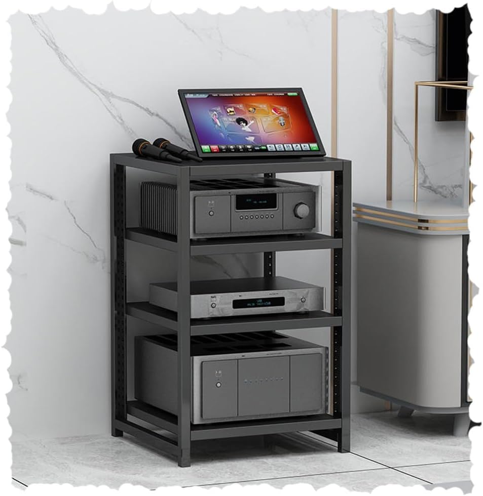 UYCVT 4/5/6 Tier Adjustable Wooden Media Storage Cabinet for Av Components Home Corner Media Center with Stereo Rack Natural Wood Shelves Audio Video Stand for Tv 31.4In Height-Black-60cm-23.6in