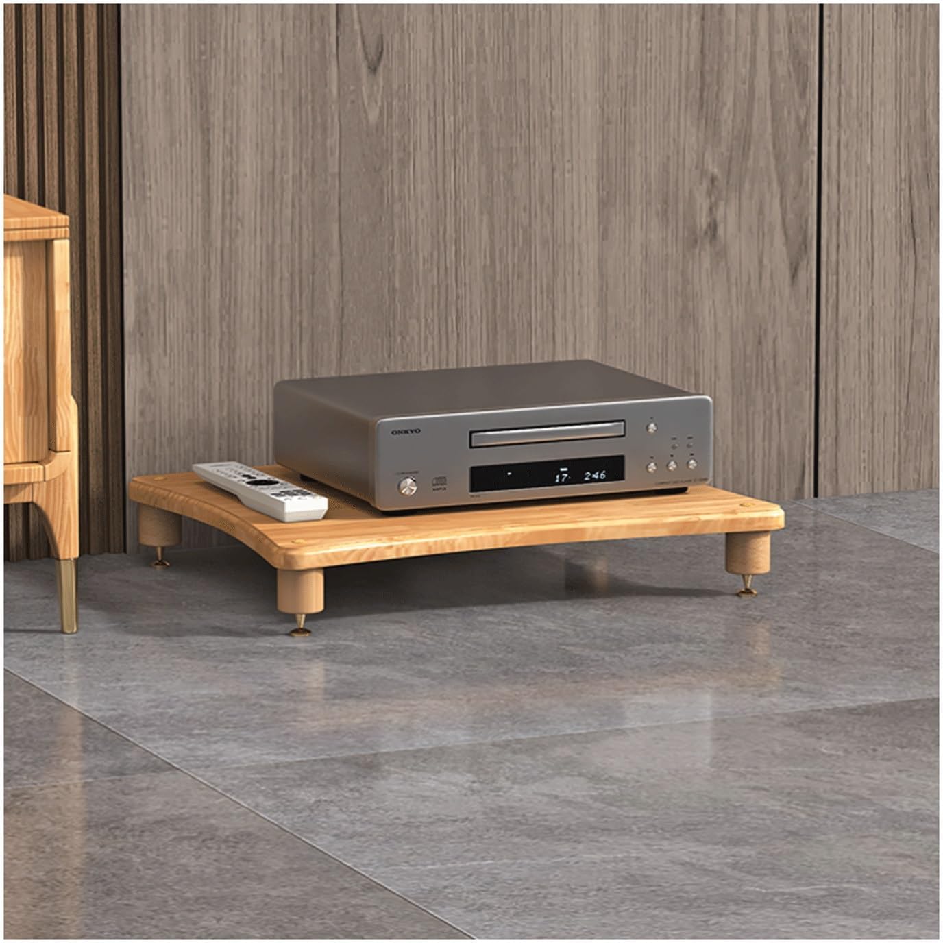 Solid Wood AV Media Stand HiFi Amplifier Rack Cabinet Modern Stereo Components Cabinet Wooden CD Record Player Stand for Game Console(Natural