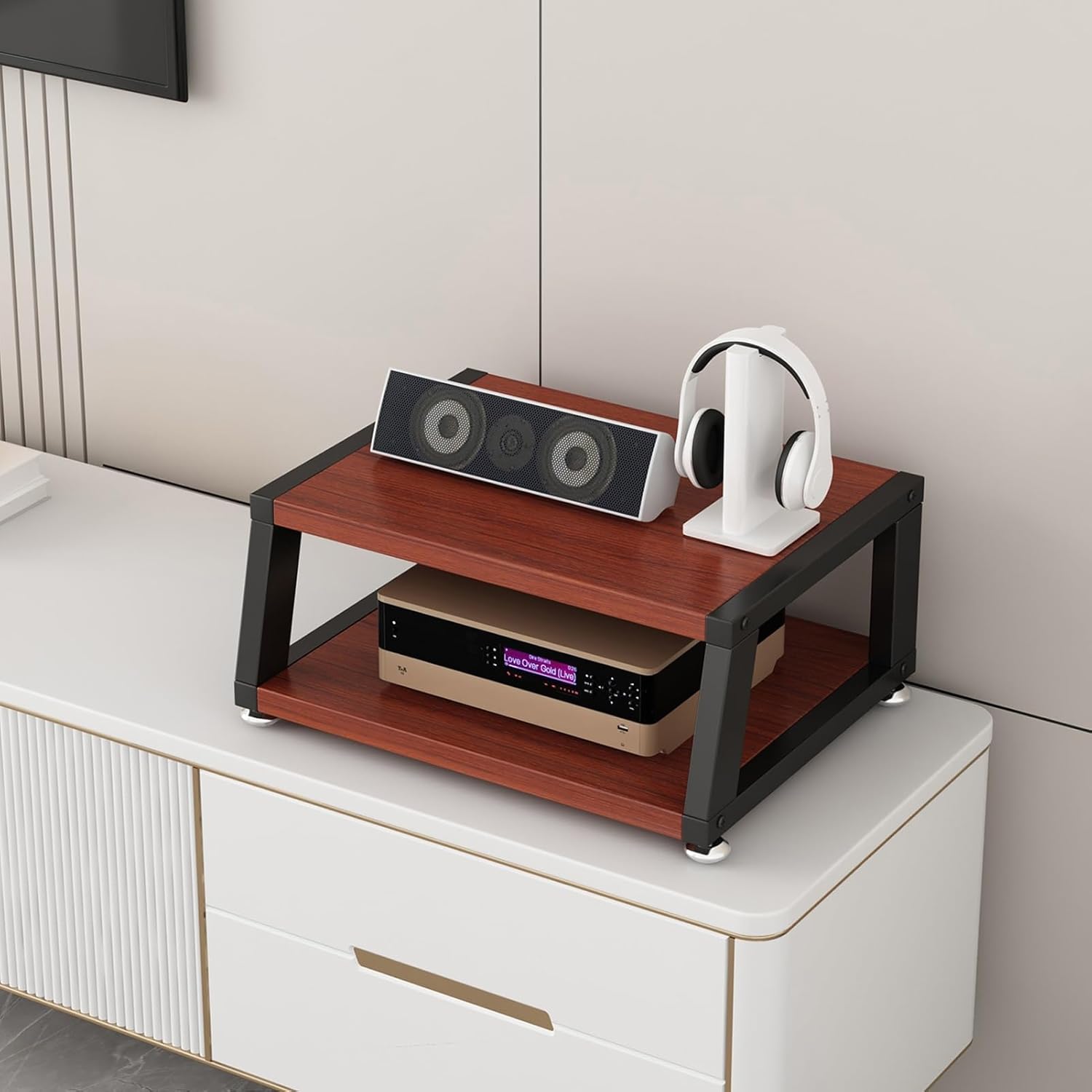 2/3/4-Tier AV Media Stand Cabinet with Wooden Shelf